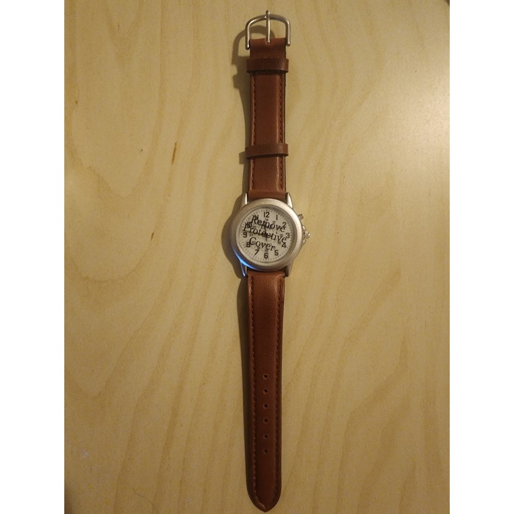 Vintage TIME magazine Mens Watch Brown Leather Strap White Dial Japan Movt AS IS